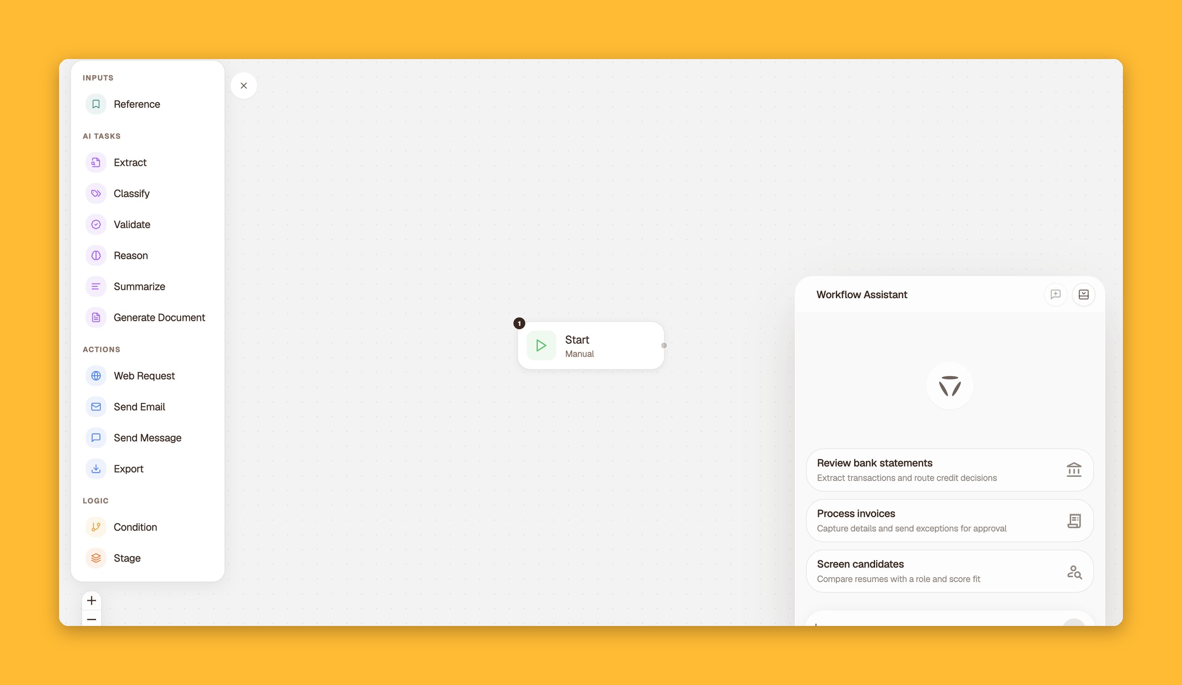 ALK advanced workflow builder canvas with the block library open